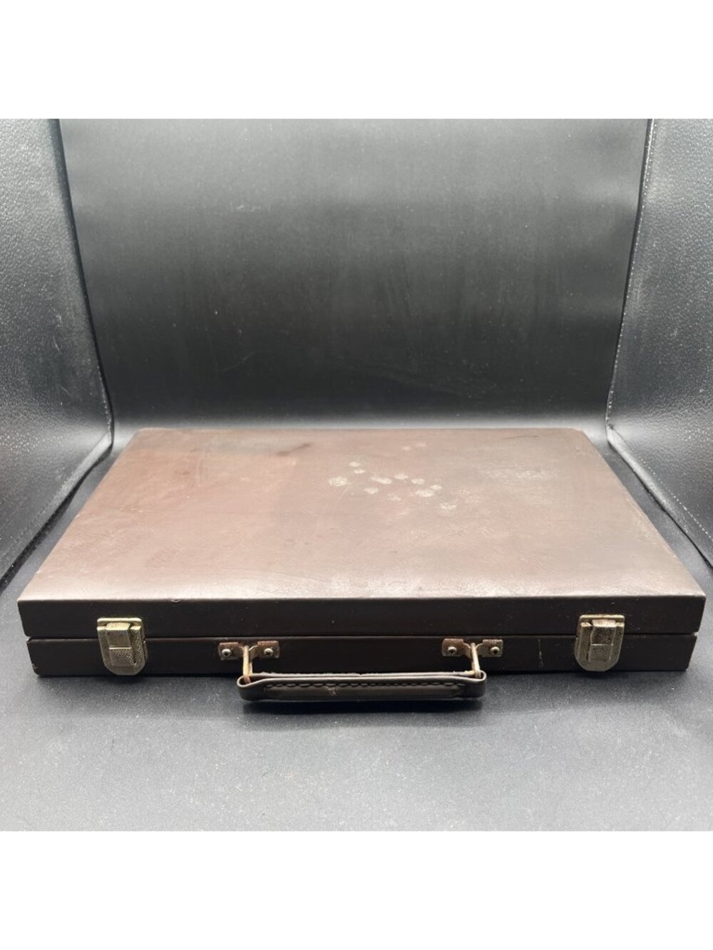 Vintage Backgammon Game Set Faux Leather Brown Case 15x10 Complete Travel ✅